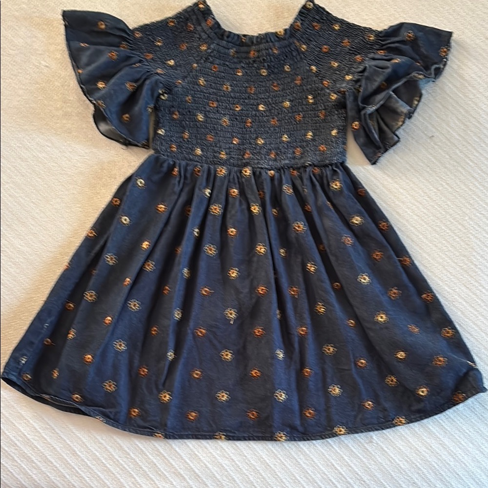 Habitual Girl Charming Blue Kids Dress with Floral Accents size 5/6 preowned